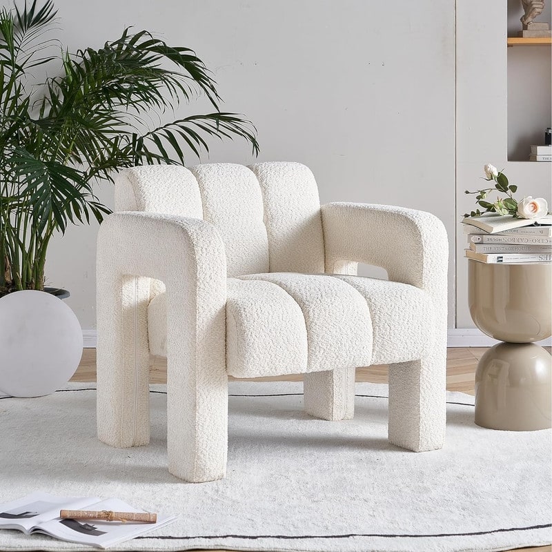 31.10" Wide Boucle Upholstered Accent Chair, Modern Comfy Single Lounge Armchair for Living Room, Bedroom, Apartment