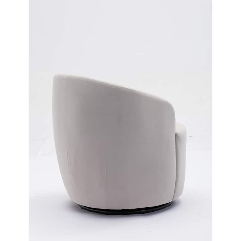 Gray Velvet Modern 25.6" Upholstered Swivel Barrel Chair with Black Powder Coating and Metal Ring