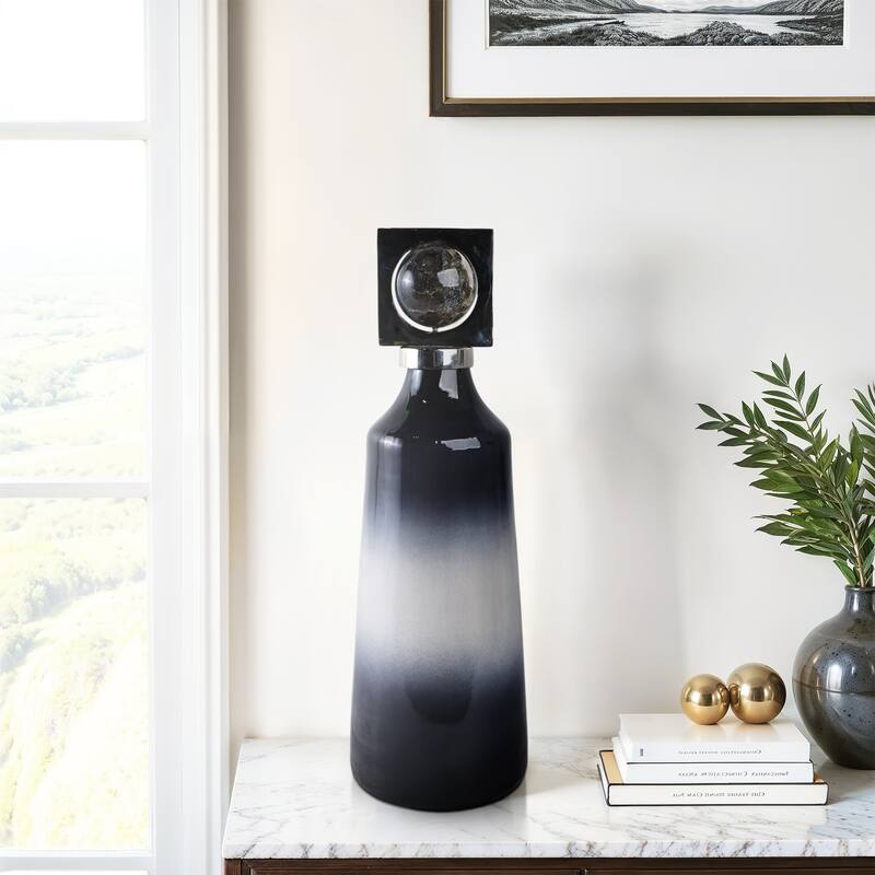 Glass Metal Decorative Vase with Contemporary Single Modern Accents - 6" x 6" x 18"