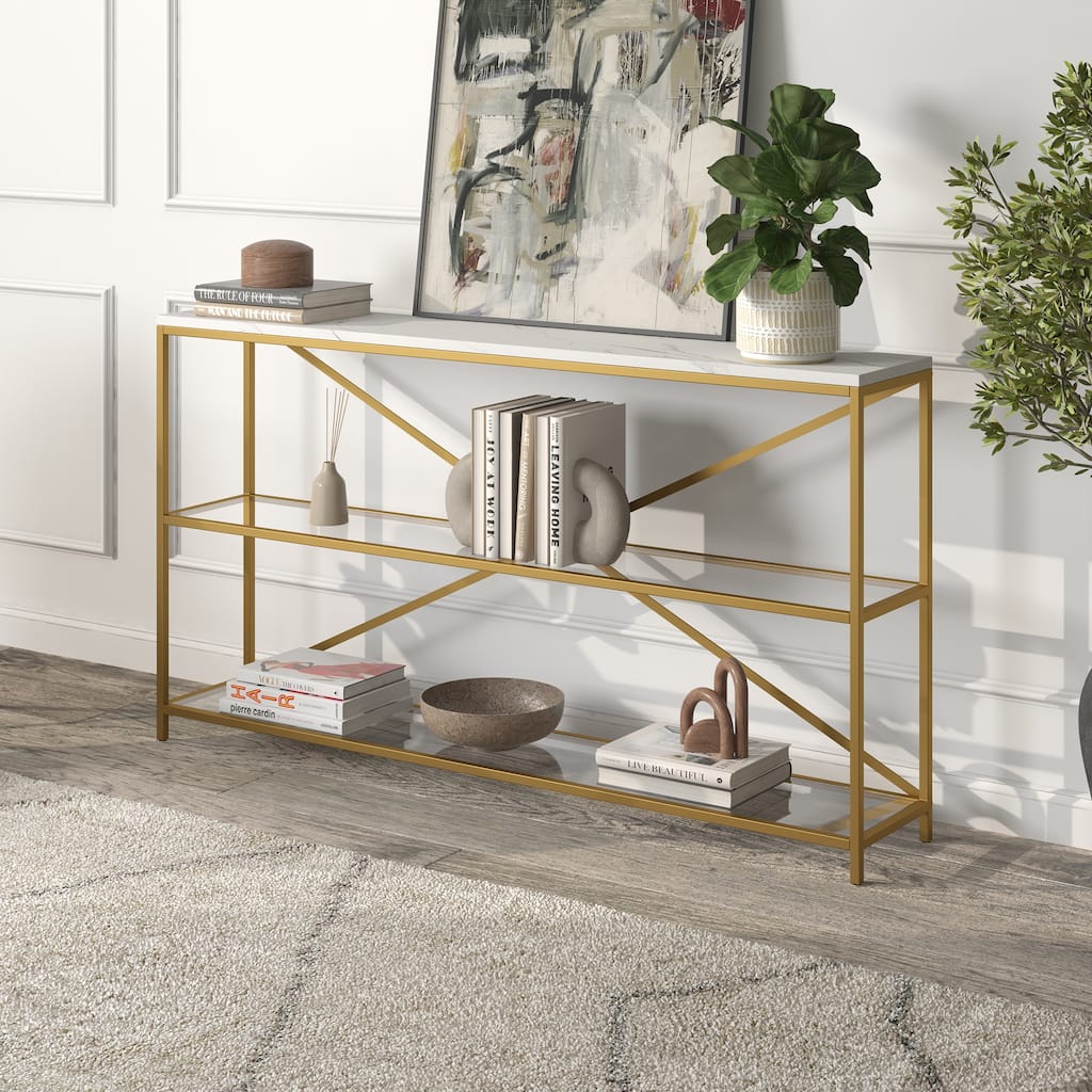 Fionn 55" Wide Rectangular Console Table with Faux Marble Top - 55" Wide