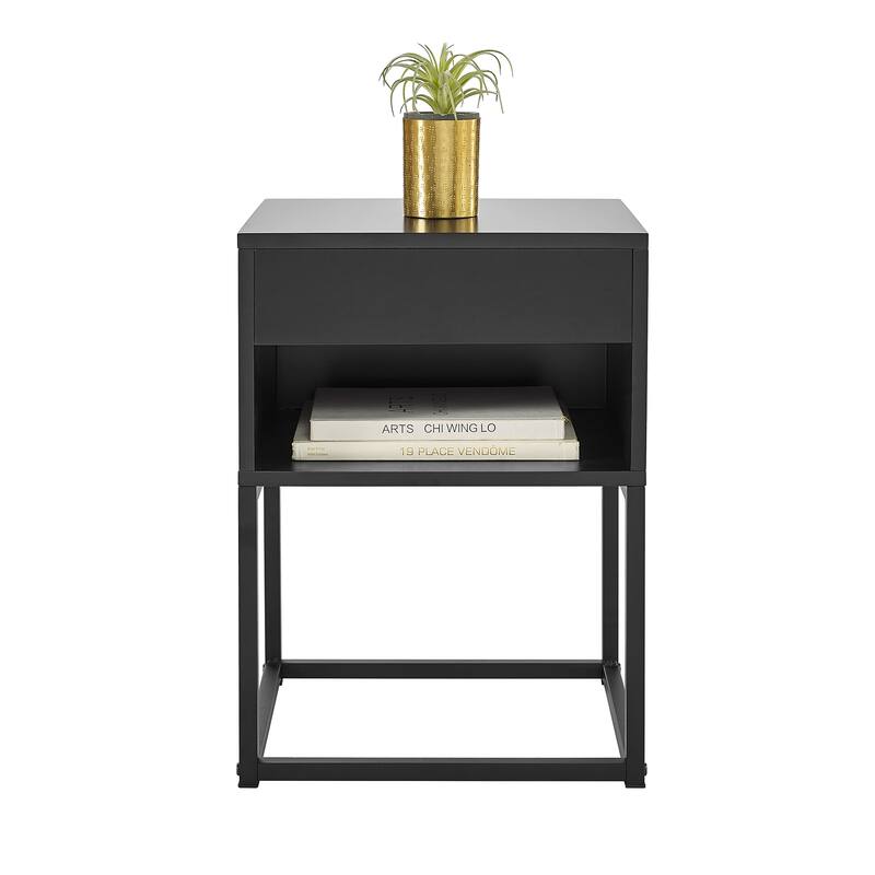 BIKAHOM Simple End Table with Drawer and Shelf for Any Room,Nightstand,Metal Leg Design