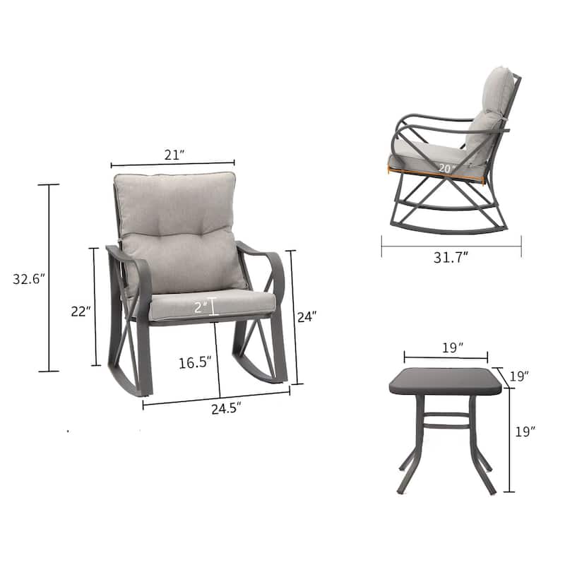 COSIEST 3-piece Outdoor Rocking Chair Chat Set with Side Table