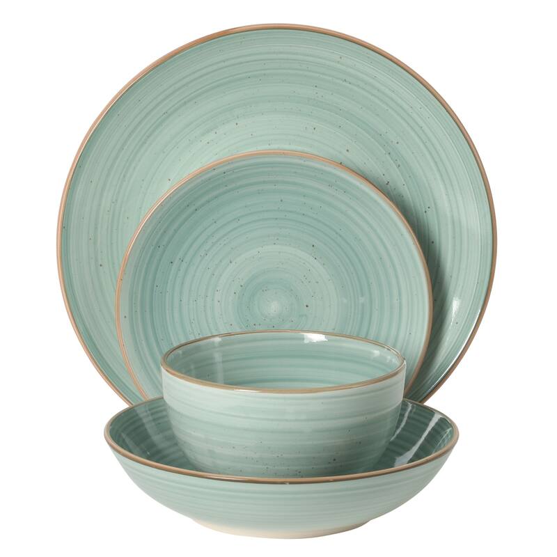 Gibson Home Stonebury 16 Piece Plates and Bowls - Handpainted Stoneware Dinnerware Set - Service for 4