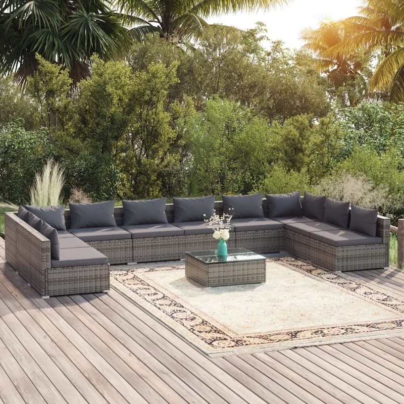 vidaXL Patio Lounge Set Outdoor Sectional Sofa Set Table Garden Poly Rattan - 27.6" x 27.6" x 23.8"