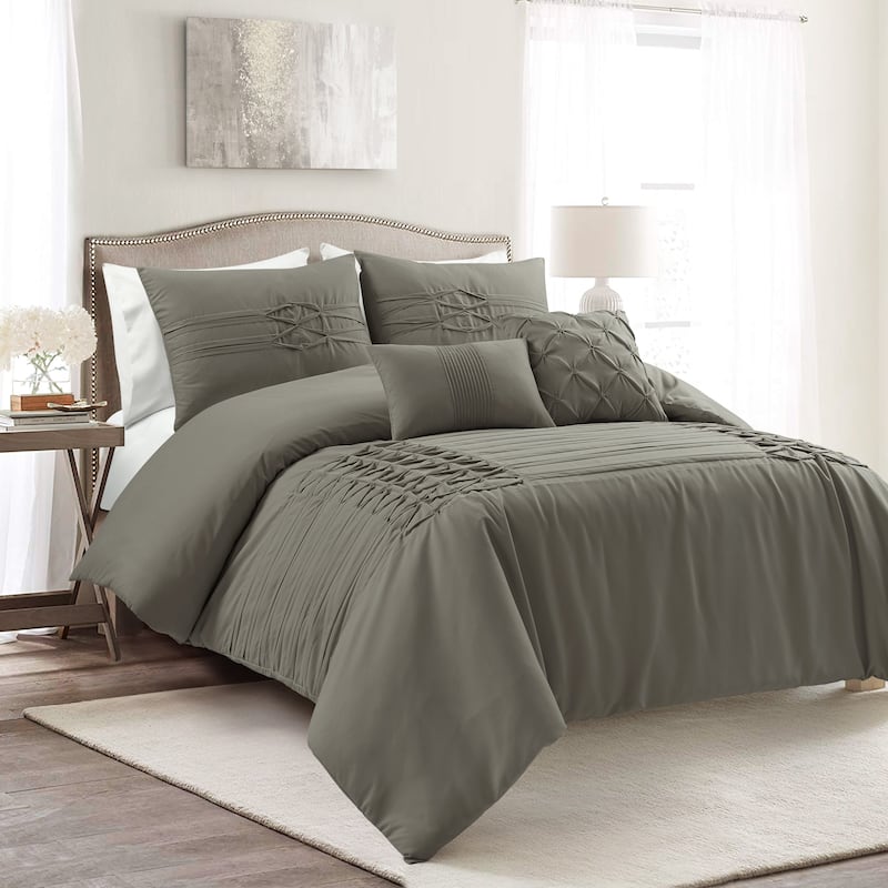 Lush Decor Arora Pleat 5 Piece Comforter Set - Dark Gray - Full - Queen