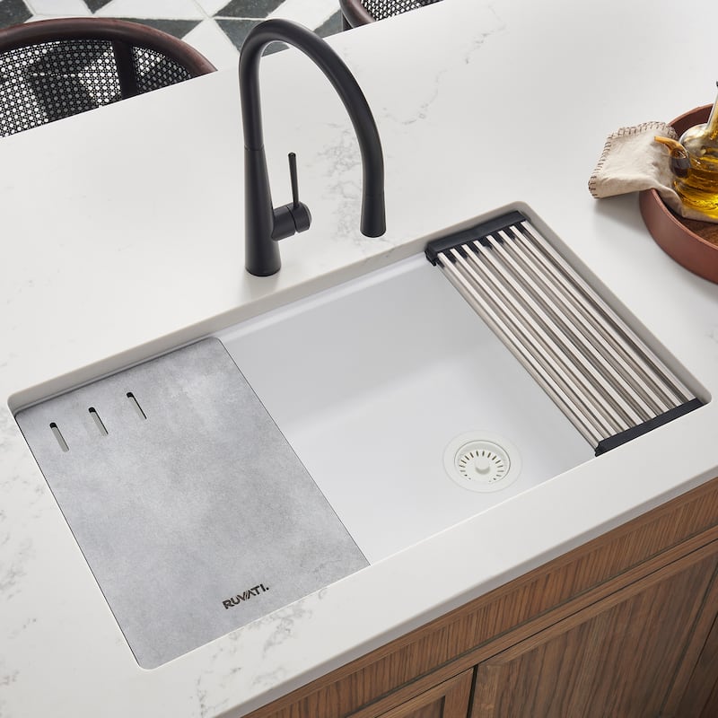 Ruvati 33-inch Granite Composite Workstation Undermount Kitchen Sink Single Bowl White - 33" x 18-1/2" - 33" x 18-1/2″