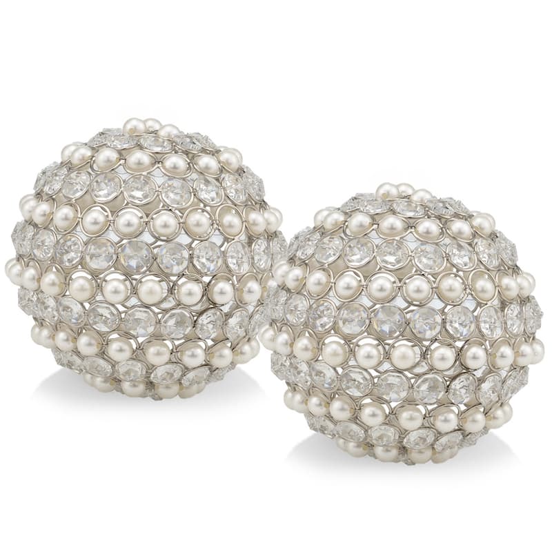 HomeRoots Set Of Two 5" Silver And Clear Faux Crystal Decorative Orb Sculptures - 5" H x 5" W x 5" D - 5" H x 5" W x 5" D - Multi