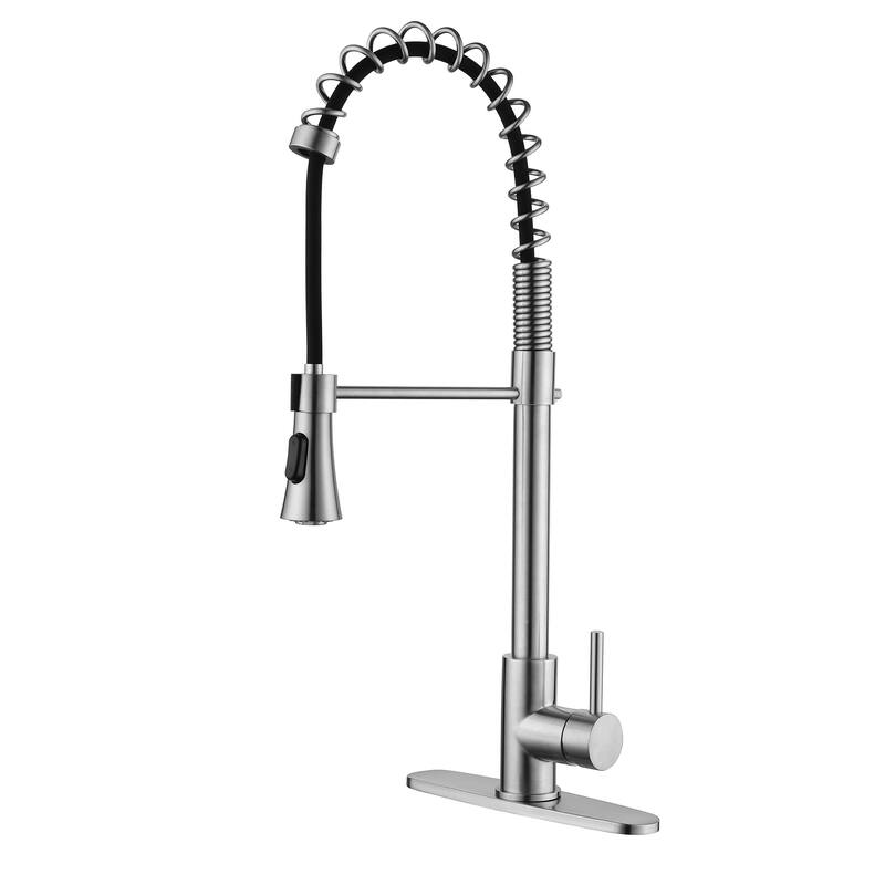 Modern Single Handle Pull-Down Kitchen Faucet with Deck Plate, 2-Function Sprayer