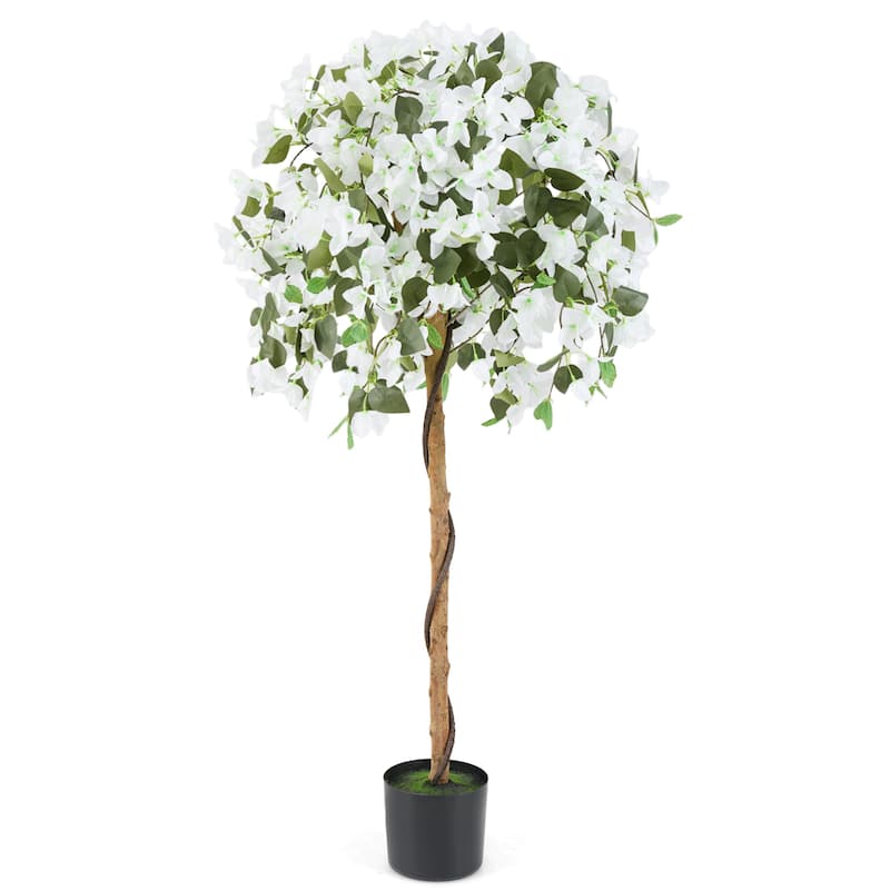 Gymax 53'' Artificial Azalea Tree Faux Floral Plant w/ Red Azalea - White