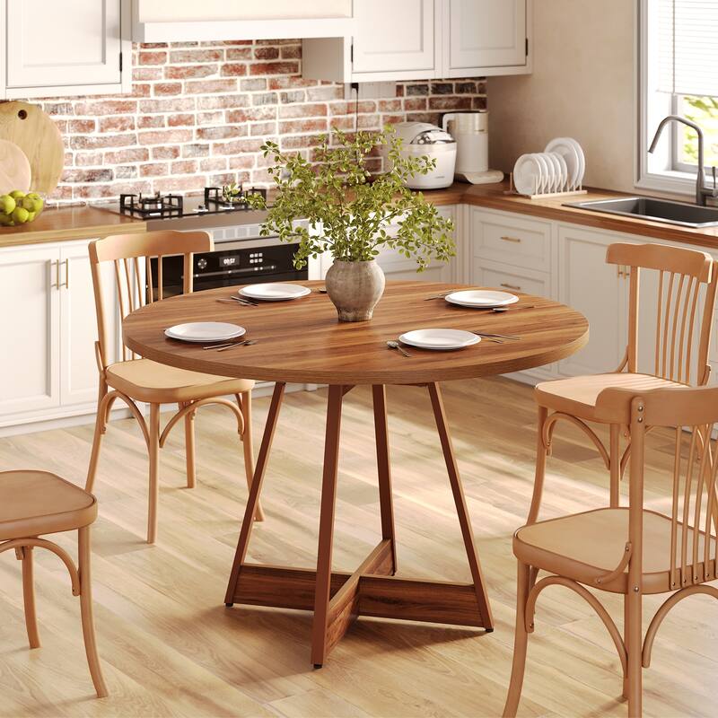 39.4" Wood Round Dining Table for 4, Reinforced Cross-Base Pedestal