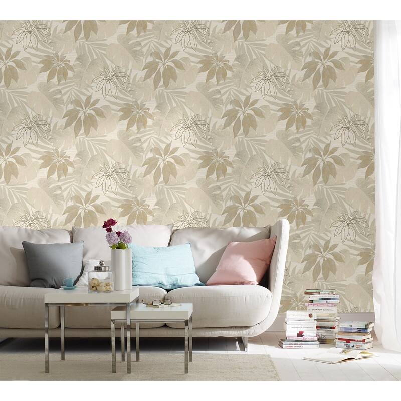 Marburg Nona Beige Tropical Leaves Wallpaper - 20.9 x 396 x 0.025