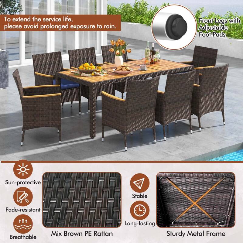 Costway 9PCS Outdoor Dining Set with Acacia Wood Table Top Patio