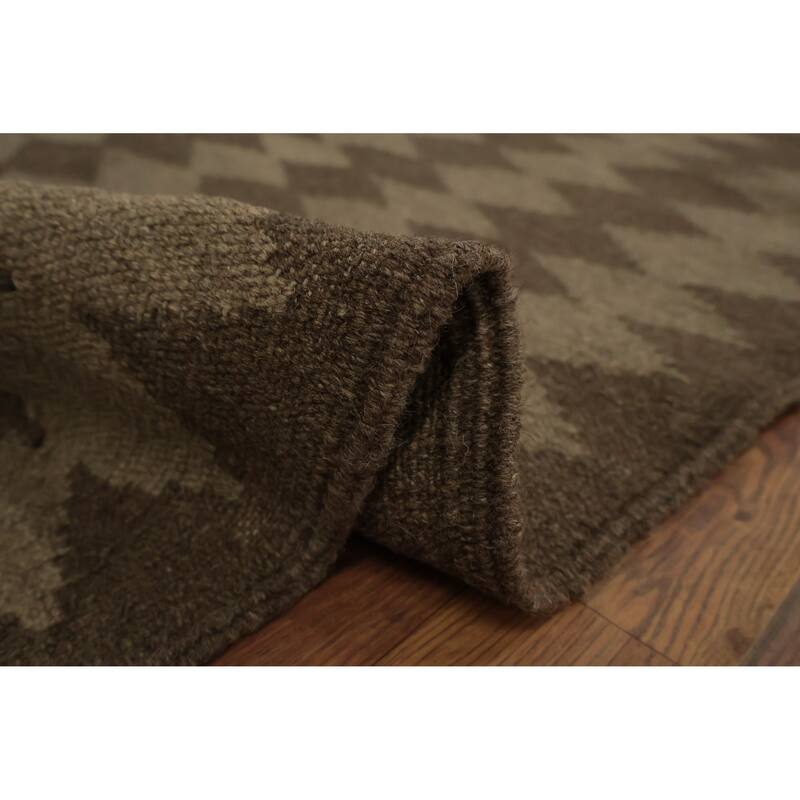 Hand Woven Oriental 100% Wool Carpet Southwestern All-Over Brown Kilim Area Rug - 13' 1'' X 10' 0''