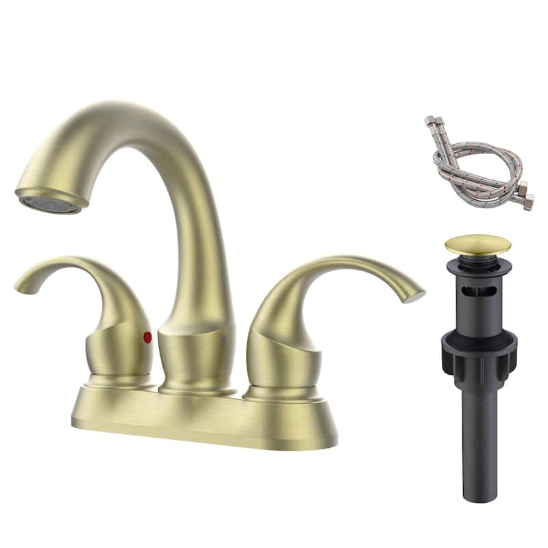 Modern 2 Handle Bathroom Sink Faucet with Pop Up Drain and Supply Hose, Aerator, Anti Fingerprint, Splash Proof, Water Saving
