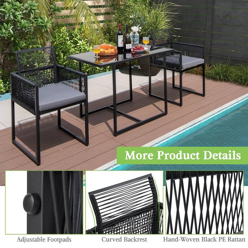 Costway 3 PCS Patio PE Wicker Furniture Set Cushioned Chairs with - See Details