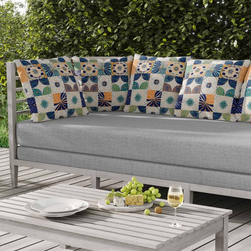 Zellige Dreamscapes Indoor/Outdoor Reversible Throw Pillow Blue and Orange