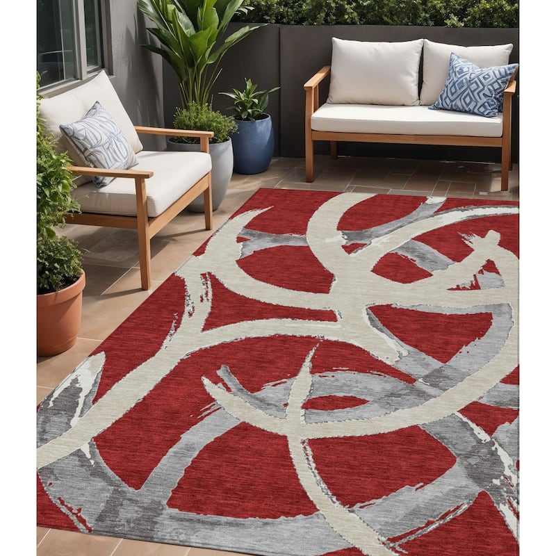 HomeRoots Abstract Transitional Rectangle Outdoor Rug - 5' X 8'