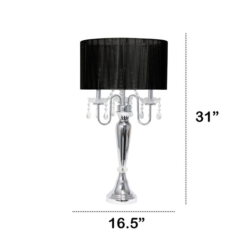 Chrome Cascading Crystal Table Lamp with Round Shade - 31" - Black