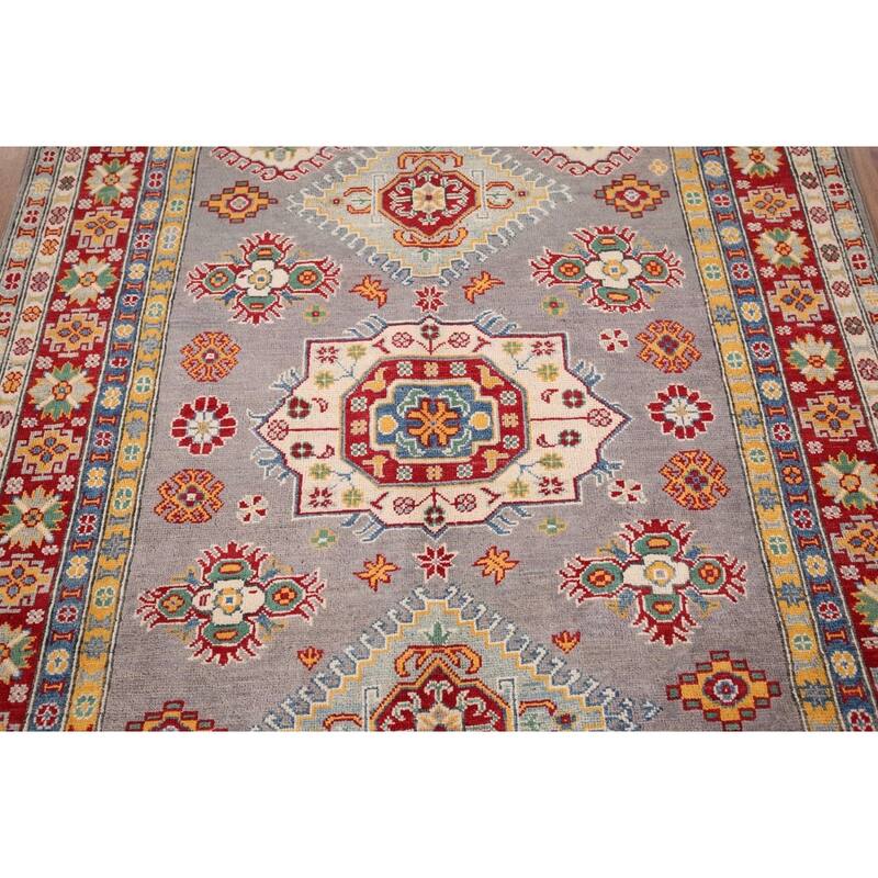 Grey Kazak Oriental Area Rug Hand-Knotted Wool Carpet - 5'0" x 6'10"