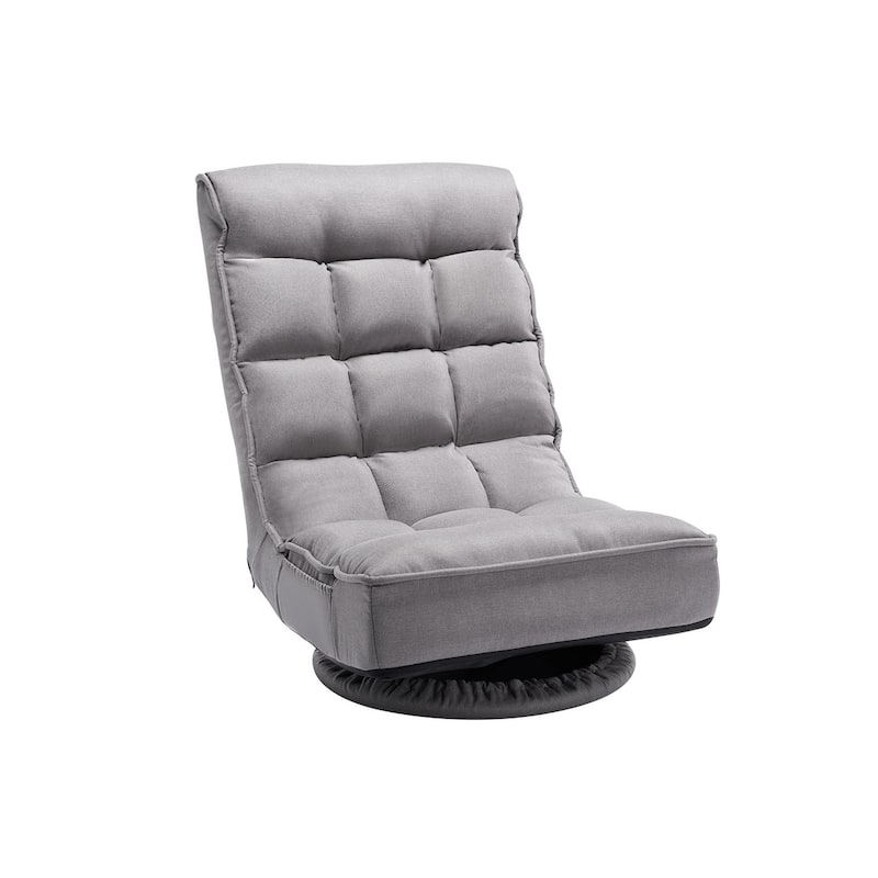 4-Position Adjustable Swivel Floor Chair with Linen Fabric & Foldable Design – Grey - 22" x 21.7" x 30.4"
