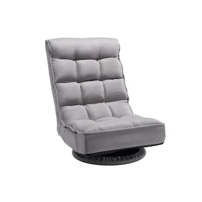 4-Position Adjustable Swivel Floor Chair with Linen Fabric & Foldable Design – Grey - 22" x 21.7" x 30.4"