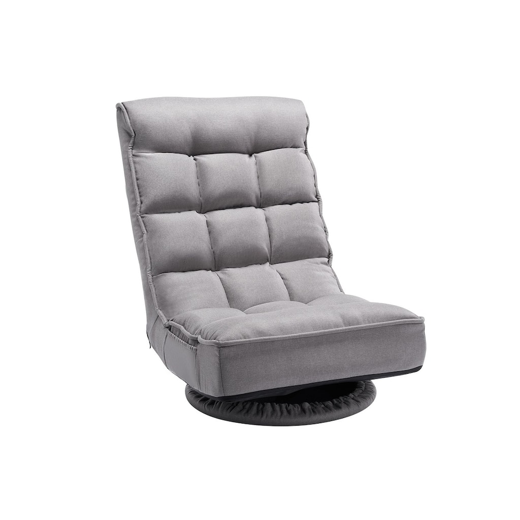 4-Position Adjustable Swivel Floor Chair with Linen Fabric & Foldable Design – Grey - 22" x 21.7" x 30.4"