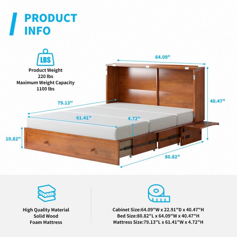 Mixoy Murphy Bed Cabinet Chest with Mattress & Storage Platform