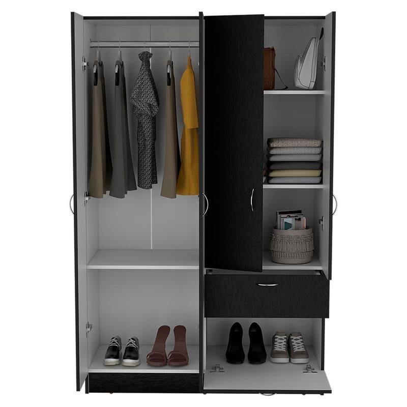 42.9" Modern Double-door Armoire with One Drawer and Five Interior Shelves
