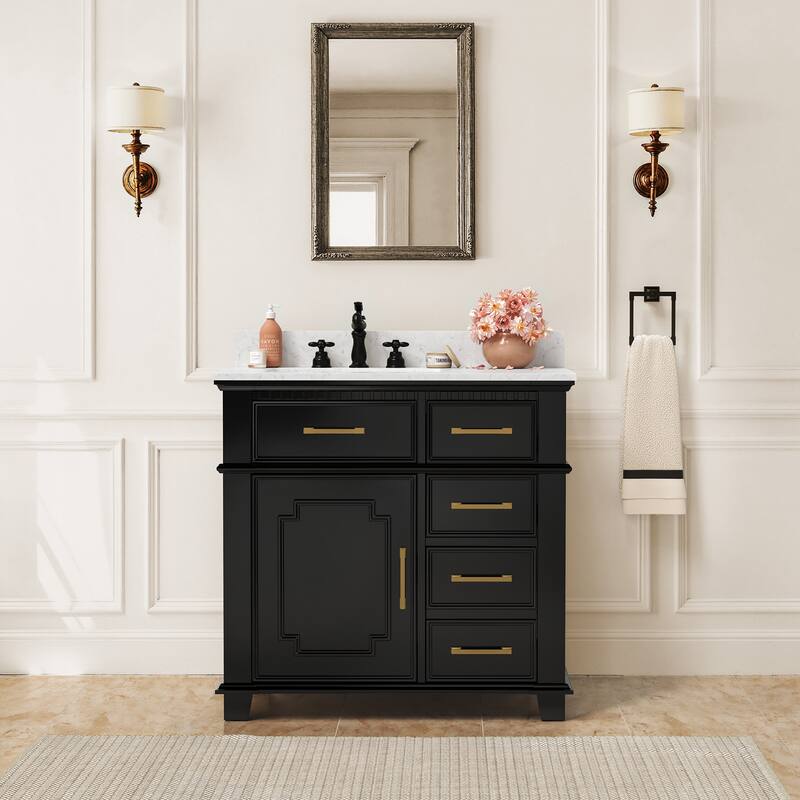 36 Inch Bathroom Vanity with Sink, Soft-Close Sliding Drawers & Cabinet, Bathroom Vanity Cabinet Set in White