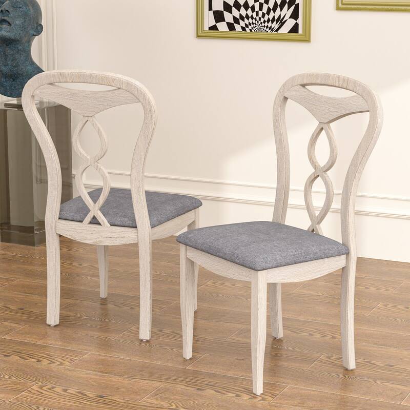 Javlergo Modern Solid Wood Dining Chairs, Vintage Chairs with Round Backrest - Set of 2 - Grey