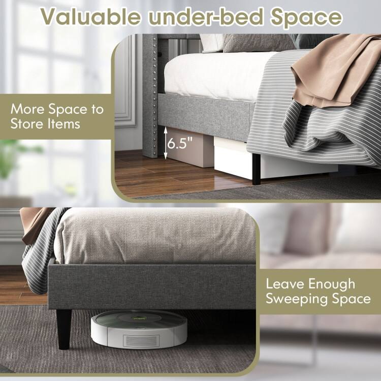 Full/Queen Size Upholstered Platform Bed with Button Tufted Headboard