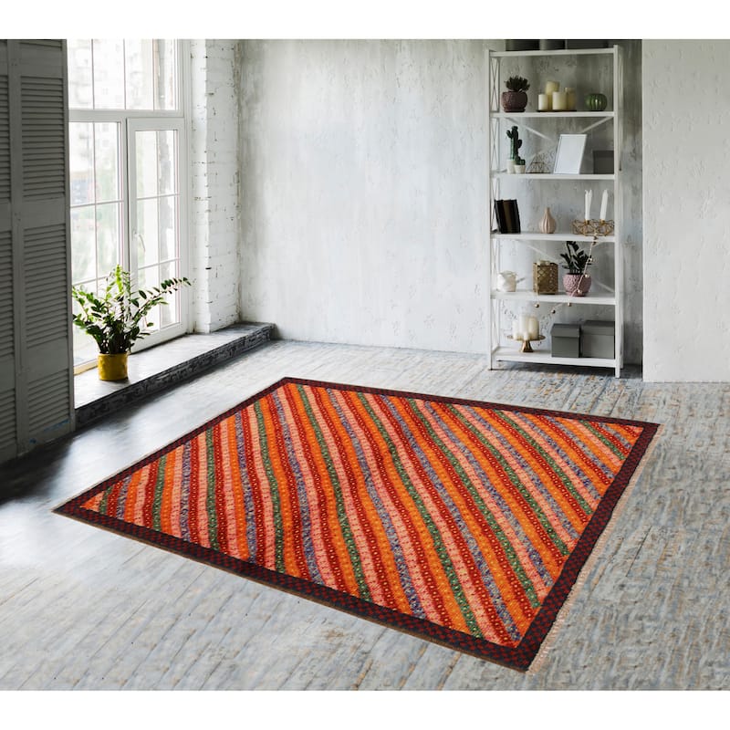 Modern Balochi Charles Orange/Red Hand Knotted Wool Rug - 3'2'' x 4'10''