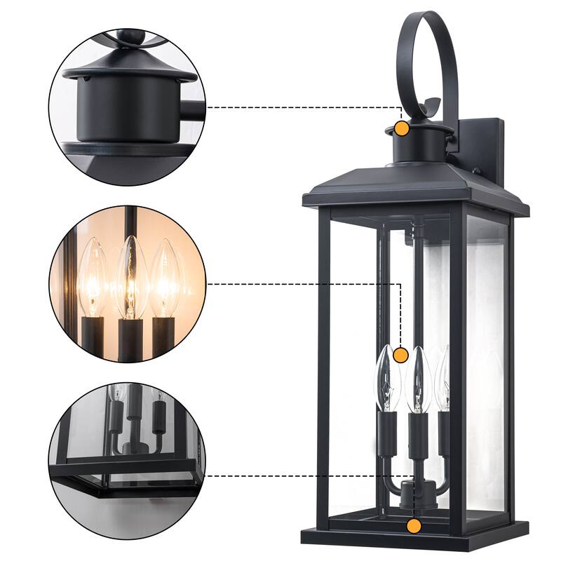 C Cattleya 1-Pack 3-Light 40W Matte Black Outdoor Wall Lights With Clear Glass Shade