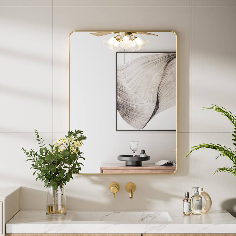 Rectangle Bathroom Vanity Mirror with Metal Frame(Vertical/Horizontal) - 22W*30H Inches - Gold
