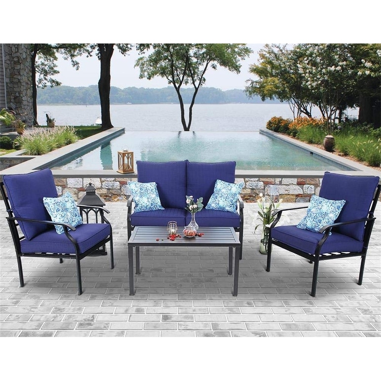 Shop Phi Villa 4 Pc Outdoor Patio Furniture Padded Deep Seating