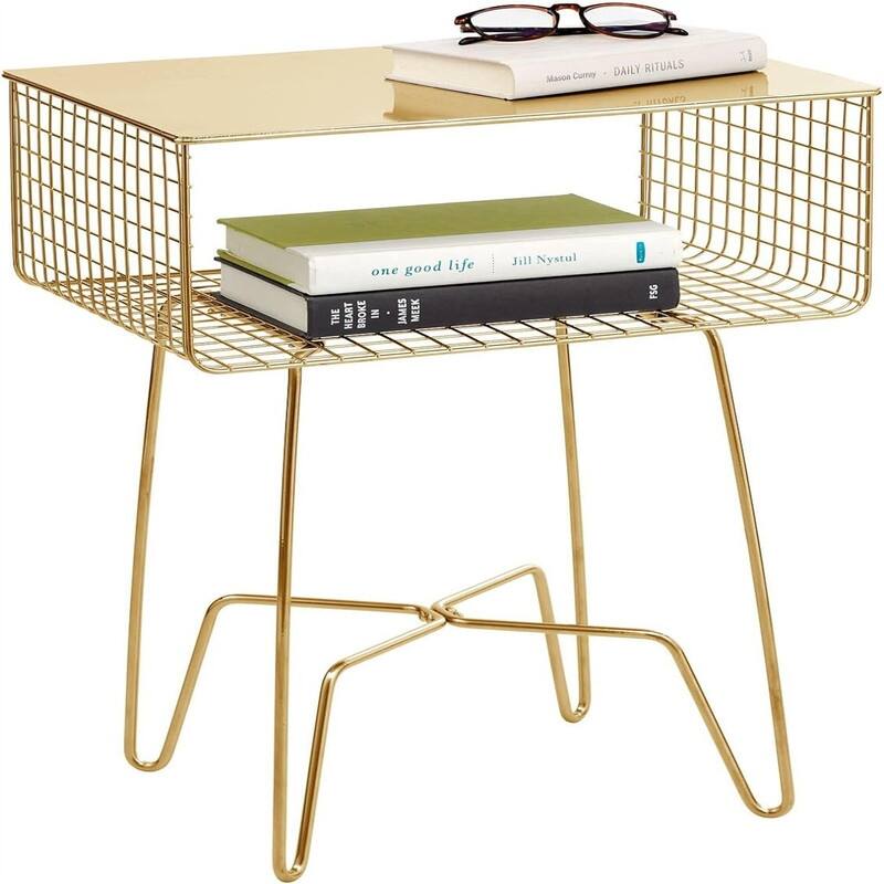 Steel Side Table Nightstand with Storage - 12.75"D x 17.4"W x 22.8"H