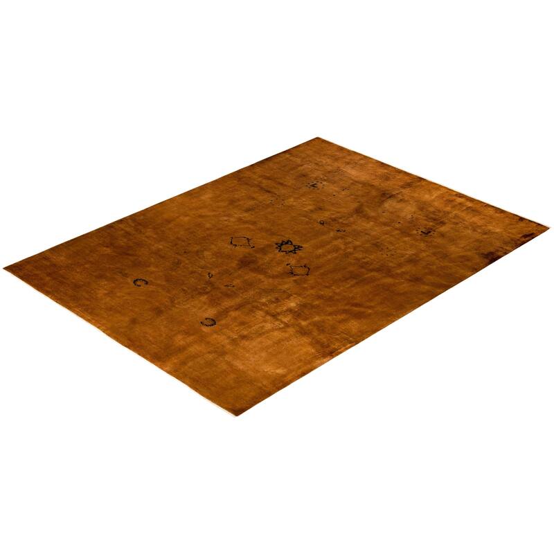 Overton Hand Knotted Wool Vintage Inspired Modern Contemporary Overdyed Yellow Area Rug - 8' 10" x 11' 10"