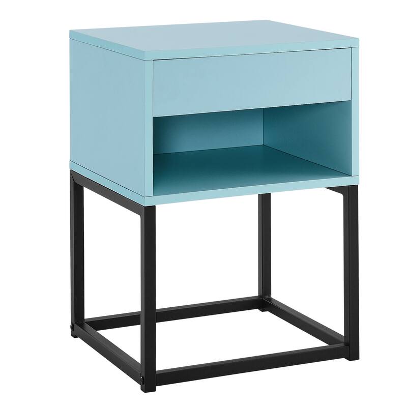 BIKAHOM Simple End Table with Drawer and Shelf for Any Room,Nightstand,Metal Leg Design
