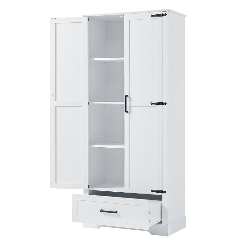 Roomfitters Tall Bathroom Storage Cabinet with 2 Doors 1 Drawer and Adjustable Shelf Painted MDF Structure, White