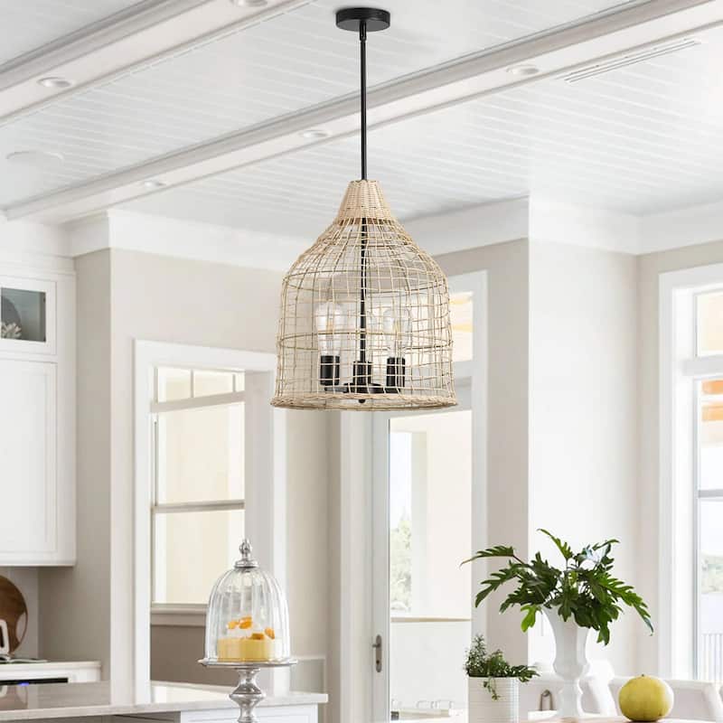 Handmade Woven Natural Rattan Pendant Lighting Fixture for Living Room Bedroom Kitchen