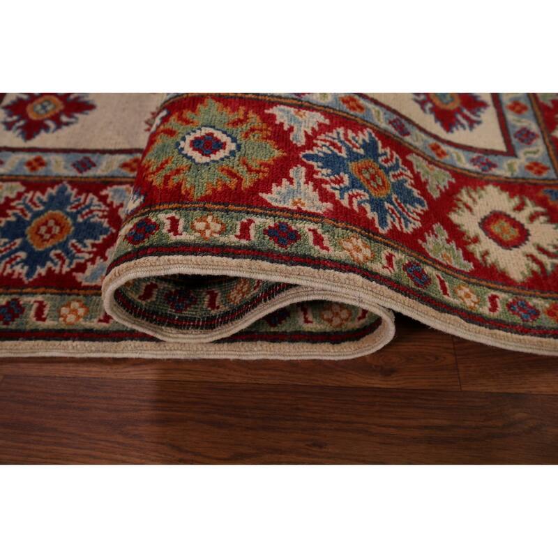 Beige Traditional Kazak Accent Rug Hand-Knotted Wool Carpet - 4'1" x 5'11"