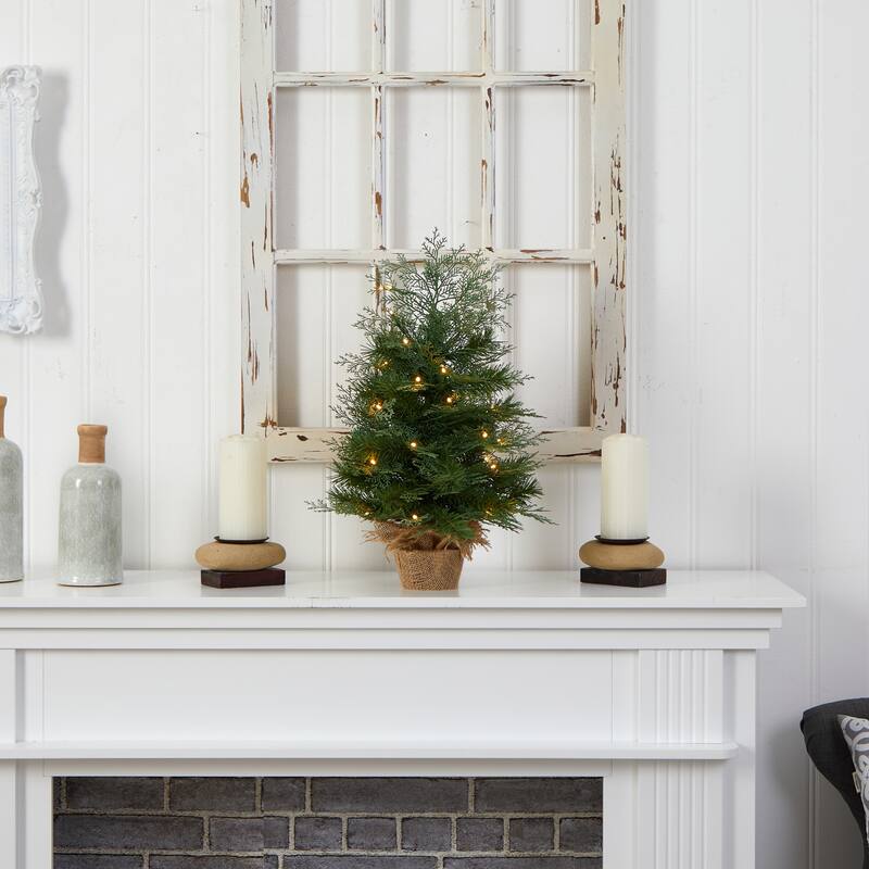 Pre-Lit Mini Artificial Christmas Tree with Burlap Base - 2' - Warm White LED Lights - 2 Foot