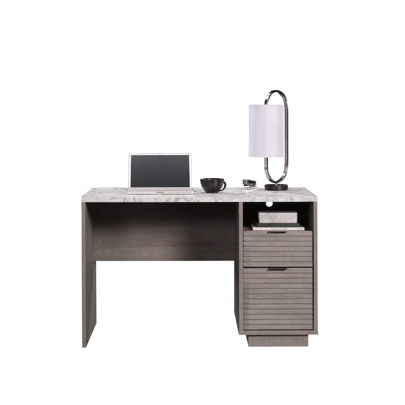 Wood Modern Desk with 2 Spacious Drawers, Medium Gray