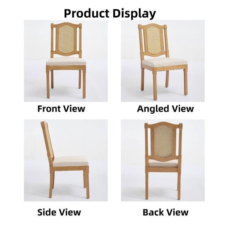 Solid Wood Dining Chair with Rattan Back and Cushioned Seat