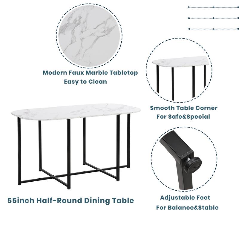 7-Piece Dining Table Set with Faux Marble and Wood Desktop Table and 6 Chairs with Iron Frame