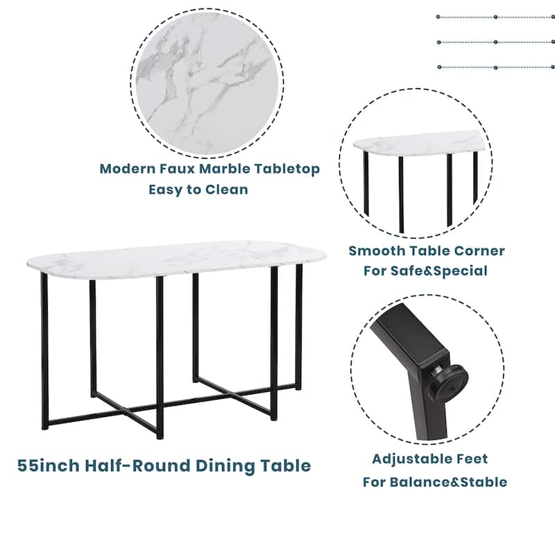 Modern 7-Piece Dining Set with Faux Marble 55" Compact Table and 6 Triangular Chairs for Small Spaces and Dining Room