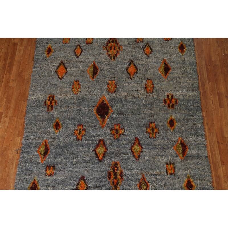 Hand Knotted Oriental 100% Wool Carpet Modern Tribal Navy Blue & Blues Moroccan Area Rug - 9' 9'' X 6' 4''