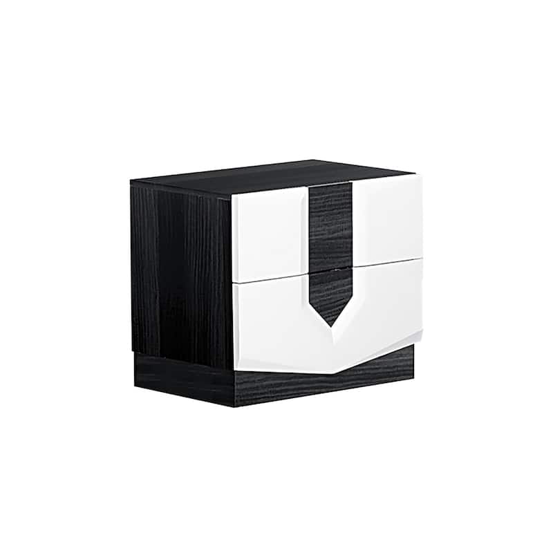 High Gloss Grey Nightstand with Two Drawers - Modern Bedside Table with Storage Space