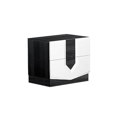 High Gloss Grey Nightstand with Two Drawers - Modern Bedside Table with Storage Space