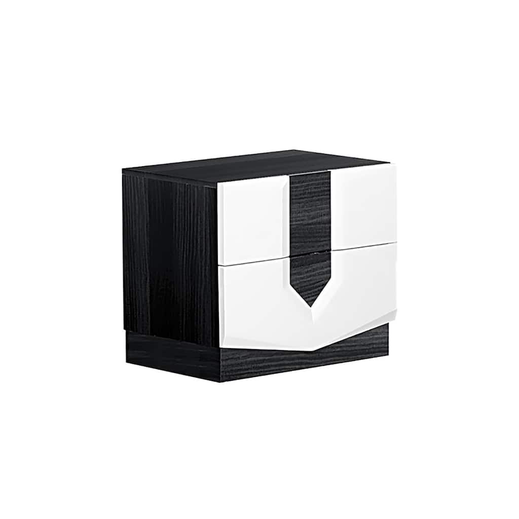 High Gloss Grey Nightstand with Two Drawers - Modern Bedside Table with Storage Space